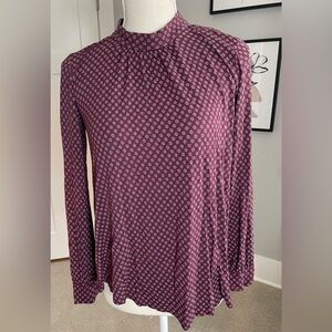 Ann Taylor LOFT Size S Long Sleeve Cotton Shirt - Maroon Pattern